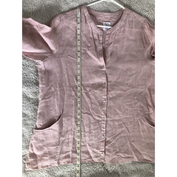 Sigrid Olsen Shirt Womens L 100% Linen Popover Tunic Pink Convertible Roll Tab - Picture 10 of 10